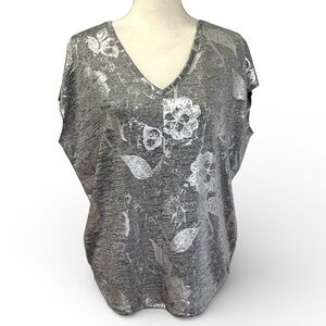 White House Black Market Gray Shimmer Silver Blouse Shirt Size Small Relaxed